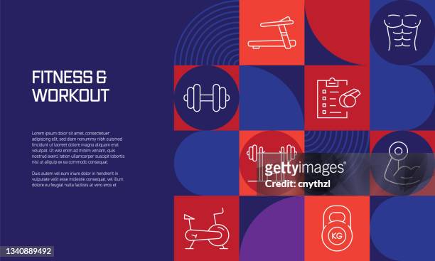 fitness and workout related design with line icons. simple outline symbol icons. - sports stock illustrations