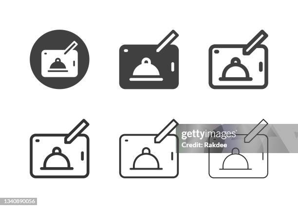 service bell on tablet icons - multi series - front desk computer stock illustrations