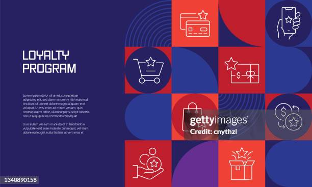 loyalty program related design with line icons. simple outline symbol icons. - local business stock illustrations