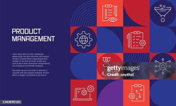 product management related design with line icons. simple outline symbol icons. - list infographic stock illustrations