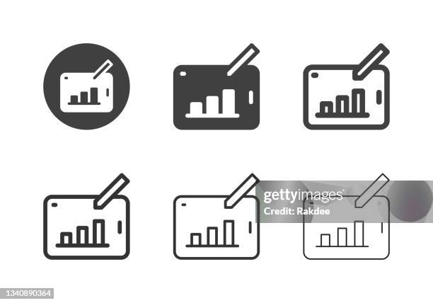 bar graph on tablet icons - multi series - answering machine stock illustrations