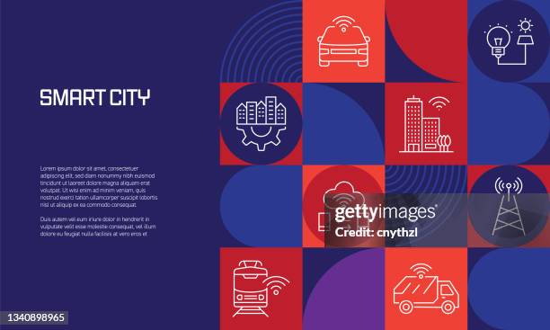 smart city related design mit liniensymbolen. einfache gliederungssymbole. - smart city stock-grafiken, -clipart, -cartoons und -symbole