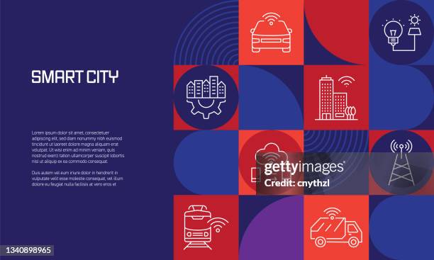 smart city related design with line icons. simple outline symbol icons. - smart transportation stock illustrations