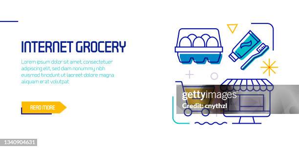 internet grocery related design element. pattern design with outline icons. colorful vector illustration - ask for support stock illustrations