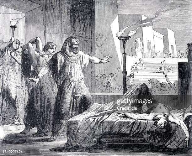 killing the firstborn in 2. moses 12:29-30 - epidemic stock illustrations