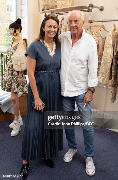 Of The British Fashion Council, Caroline Rush and Designer Paul Costelloe pose during the Paul Costelloe Presentation during London Fashion Week...