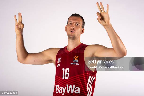 Paul Zipser, #16 poses during the 2021/2022 Turkish Airlines EuroLeague Media Day of FC Bayern Munich at Audi Dome on September 13, 2021 in Munich,...