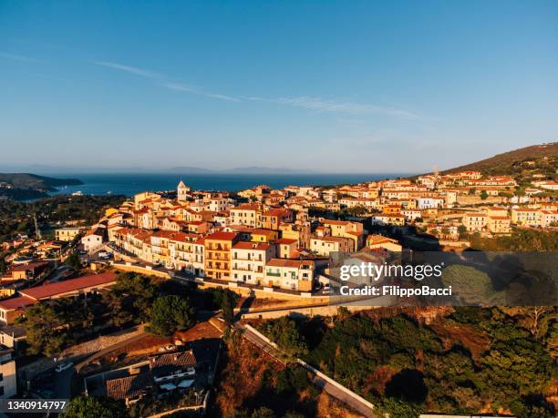 aerial view of capoliveri, a small town in elba island - toscana livorno stock pictures, royalty-free photos & images