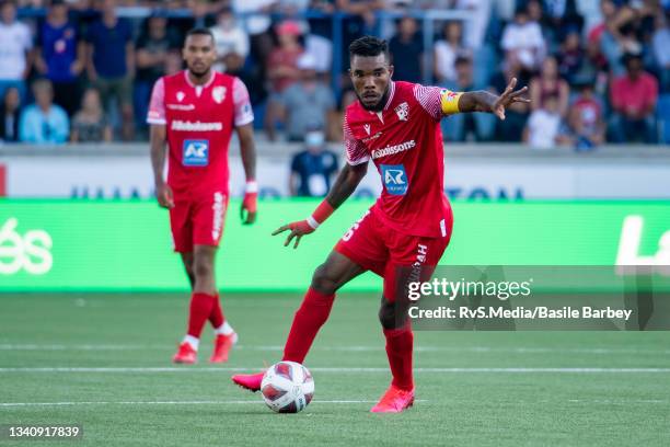 Geoffroy Serey Die of FC Sion in action during the Super League match between FC Lausanne-Sport and FC Sion at Stade de la Tuiliere on September 12,...