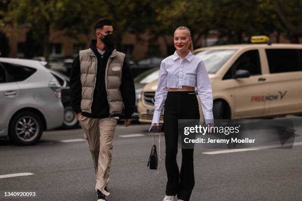 Nino Sifkovits and Cheyenne Ochsenknecht arriving at the About You Fashion Week on September 13, 2021 in Berlin, Germany.