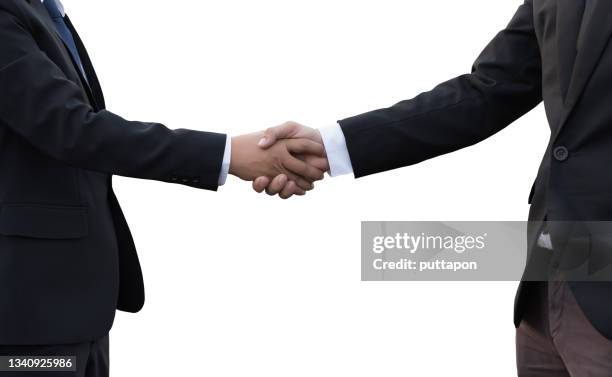 business people shaking hands on a white background - buisnessman studio clipping path bildbanksfoton och bilder