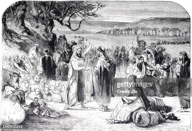 separation from abraham and lot in in 1. moses - brothers stock illustrations
