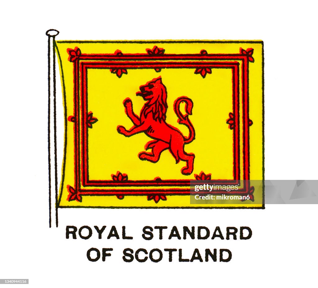 Chromolithograph of The Royal Banner of the Royal Arms of Scotland, Royal Banner of Scotland or Lion Rampant of Scotland