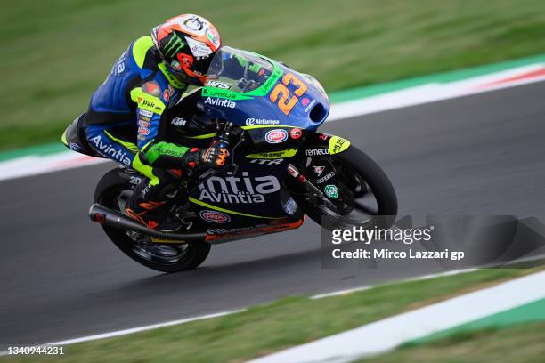 Niccolo Antonelli of Italy and Reale Avintia Moto3 heads down a straight during the MotoGP Of San Marino - Free Practice at Misano World Circuit on...