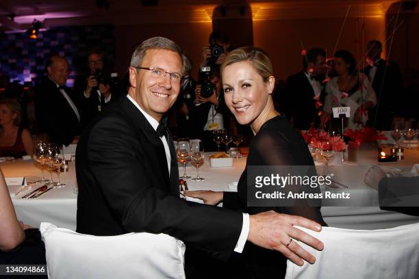 German President Christian Wulff and First Lady Bettina Wulff attend the Bundespresseball at Hotel Intercontinental on November 25, 2011 in Berlin,...