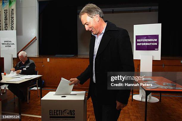 Labour leader Phil Goff votes at Wesley Intermediate School during the 2011 General Election on November 26, 2011 in Auckland, New Zealand. Today's...