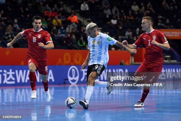 Cristian Borruto of Argentina scores their side's fourth goal during the FIFA Futsal World Cup 2021 group F match between Argentina and Serbia at...