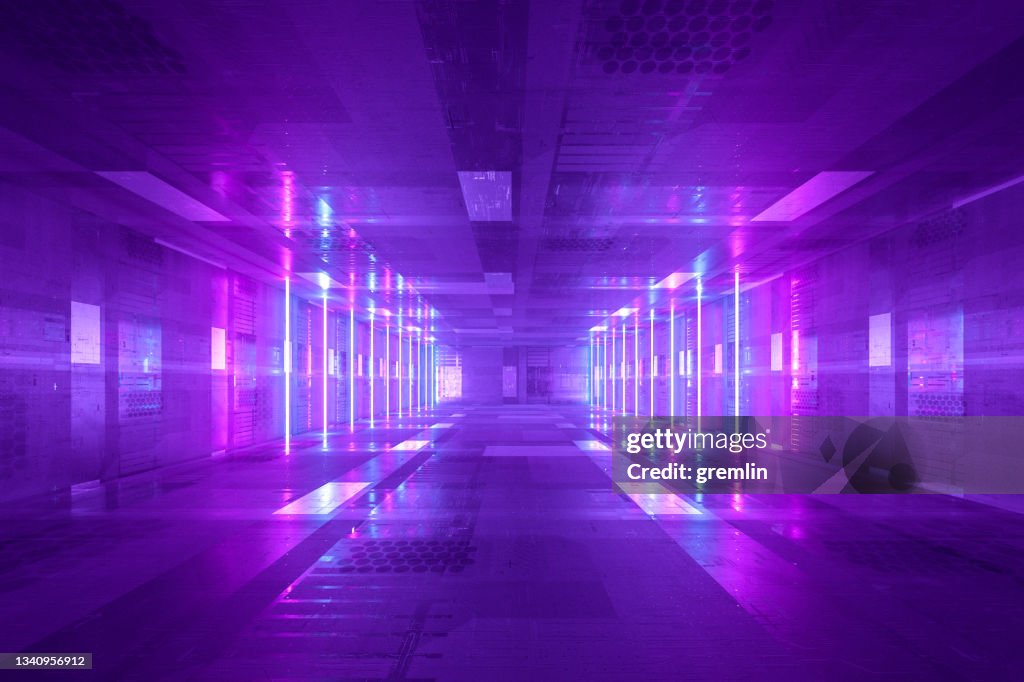 Empty futuristic illuminated corridor