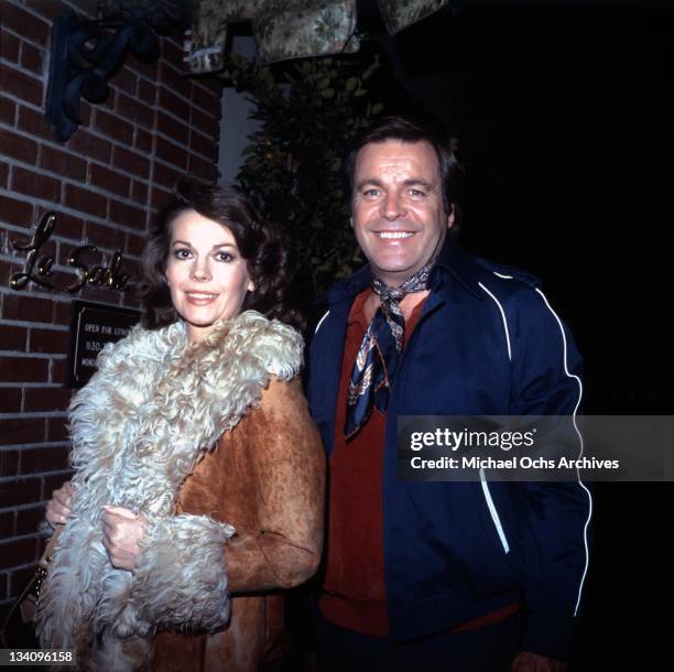 Actors Natalie Wood and Robert Wagner outside La Scala restaurant in 1980 in Beverly Hills, California.