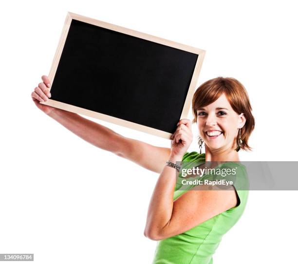 blackboard woman - person holding up sign bildbanksfoton och bilder