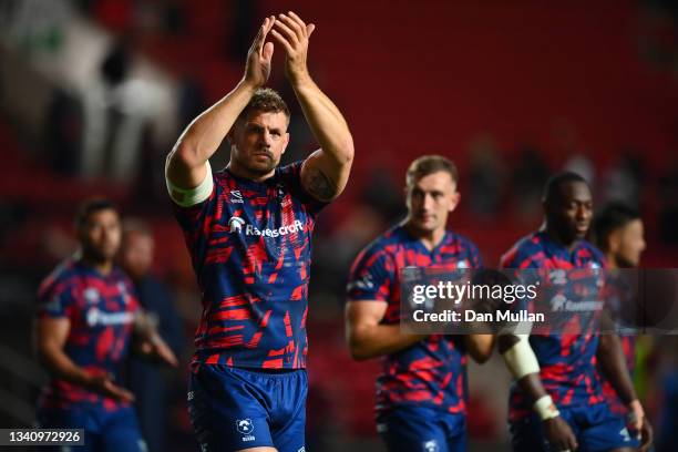 Dave Attwood of Bristol Bears applauds the fans following the Gallagher Premiership Rugby match between Bristol Bears and Saracens at Ashton Gate on...