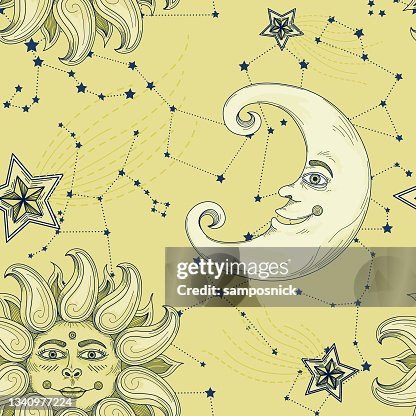 Sun Moon Celestial Night Sky Seamless Pattern Sun Moon Celestial Night Sky Seamless Pattern