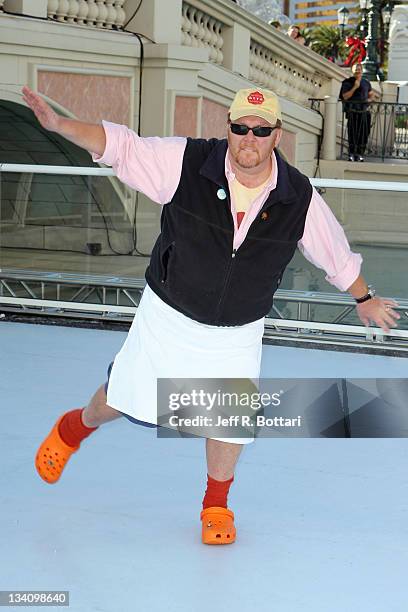 Chef Mario Batali stands on the ice at the "Winter In Venice" ice rink at The Venetian on November 25, 2011 in Las Vegas, Nevada.