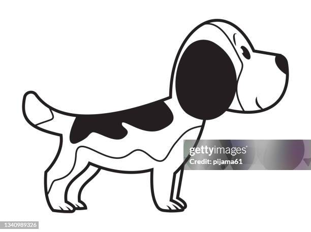 black and white, cute dog smiling - black dog stock illustrations