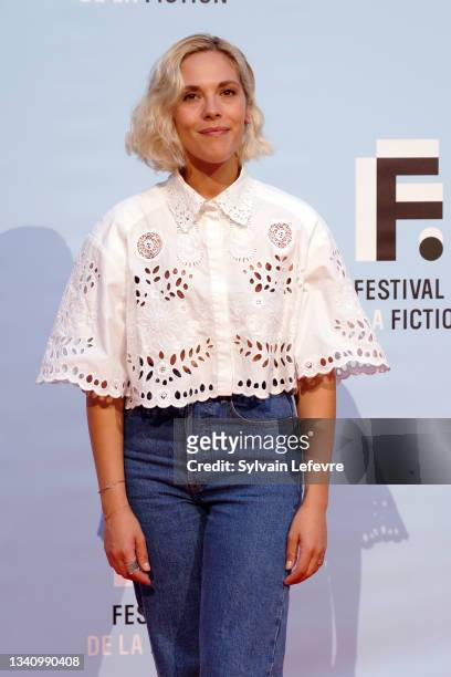 Alysson Paradis attend the photocall for "Les particules elementaires" during the Fiction Festival - Day Four on September 17, 2021 in La Rochelle,...