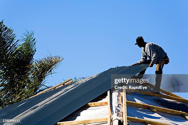 roofer at work - roof truss stock pictures, royalty-free photos & images