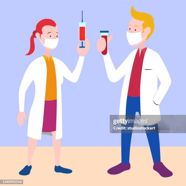 doctors with vaccine - two doctors stock illustrations