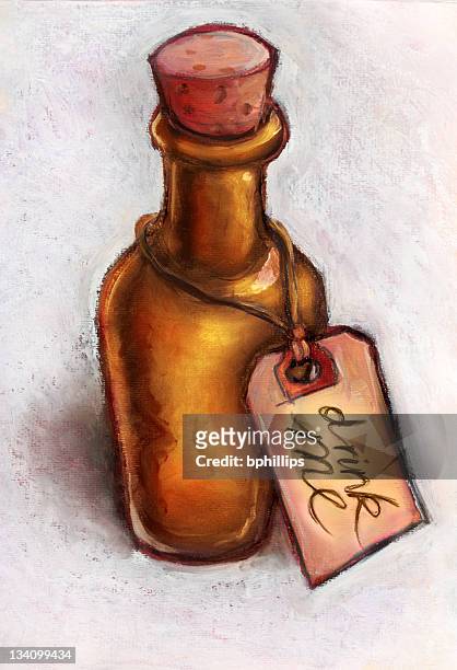amber drink me bottle - champagne cork stock illustrations