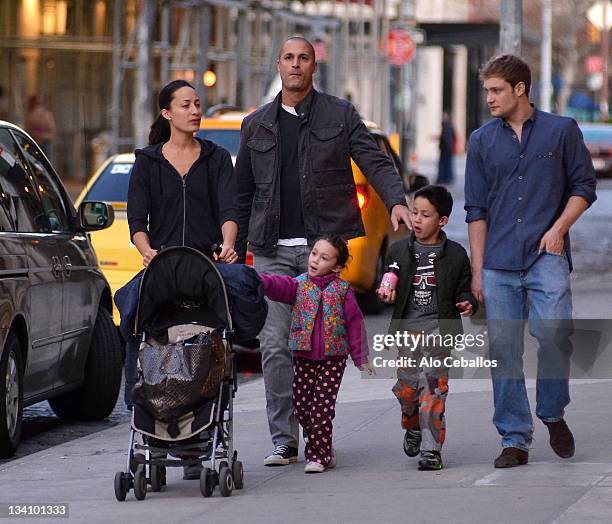 Cristen Chin, Nigel Barker, daughter Jasmine Ines and son Jack Nigel are seen in the west village on November 25, 2011 in New York City.