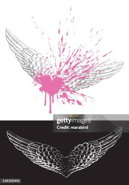 wing drawing with heart grunge - angel pink stock illustrations