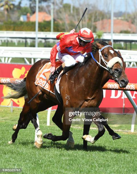 Luke Nolen riding Lightsaber winning Race 4, the Neds Caulfield Guineas Prelude, during Melbourne Racing at Caulfield Racecourse on September 18,...