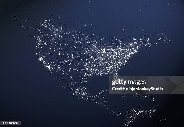 usa stadt licht karte - america map stock-fotos und bilder