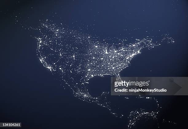 usa city light map - noord amerika stockfoto's en -beelden