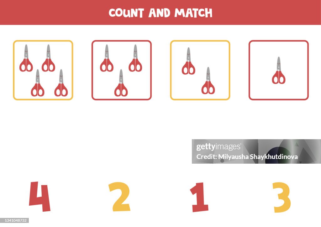 Red Math Couting Counting Game With Red Scissors Math Worksheet High-Res Vector Graphic ...