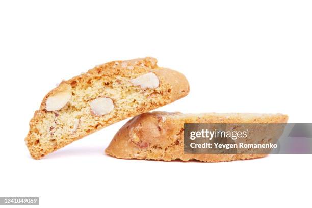 cantucci almond biscuits on white background - biscotti stock pictures, royalty-free photos & images