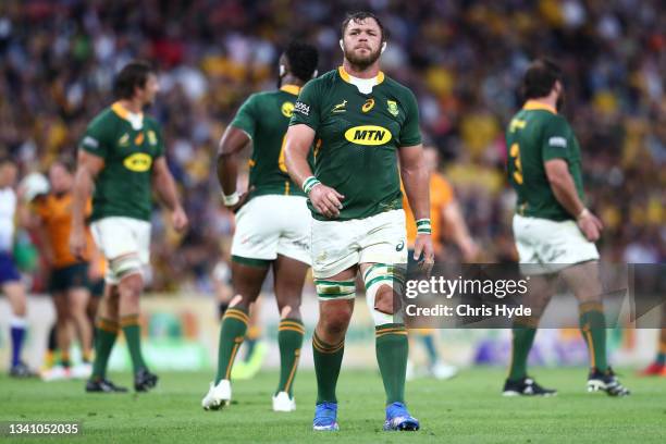Duane Vermeulen of South Africa looks on during The Rugby Championship match between the Australian Wallabies and the South Africa Springboks at...