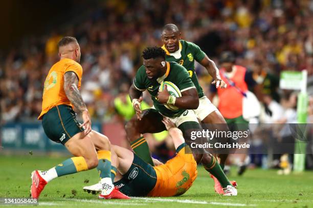 Siya Kolisi of South Africa charges forward during The Rugby Championship match between the Australian Wallabies and the South Africa Springboks at...