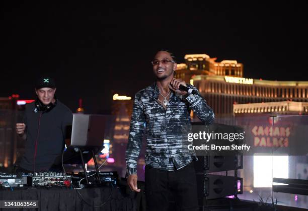 Trey Songz performs onstage during the LiveXLive The LiveOne Party at the Nobu Hotel Restaurant and Lounge Caesars Palace on September 18, 2021 in...