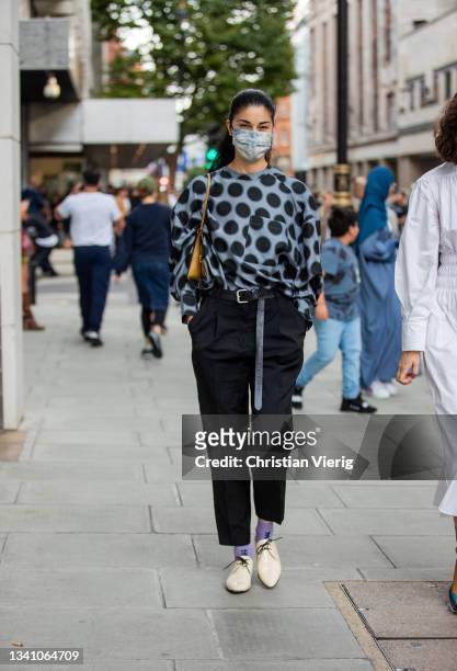 Caroline Issa is seen outside Nensi Dojaka during London Fashion Week September 2021 on September 17, 2021 in London, England.