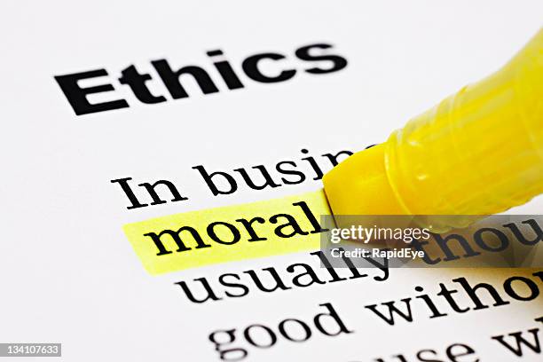 yellow marker highlights 'moral' in ethics document - respect word stock pictures, royalty-free photos & images