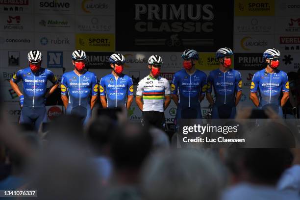 Julian Alaphilippe of France, Zdenek Stybar of Czech Republic, Davide Ballerini of Italy, Yves Lampaert of Belgium, Mikkel Honoré of Denmark, Florian...