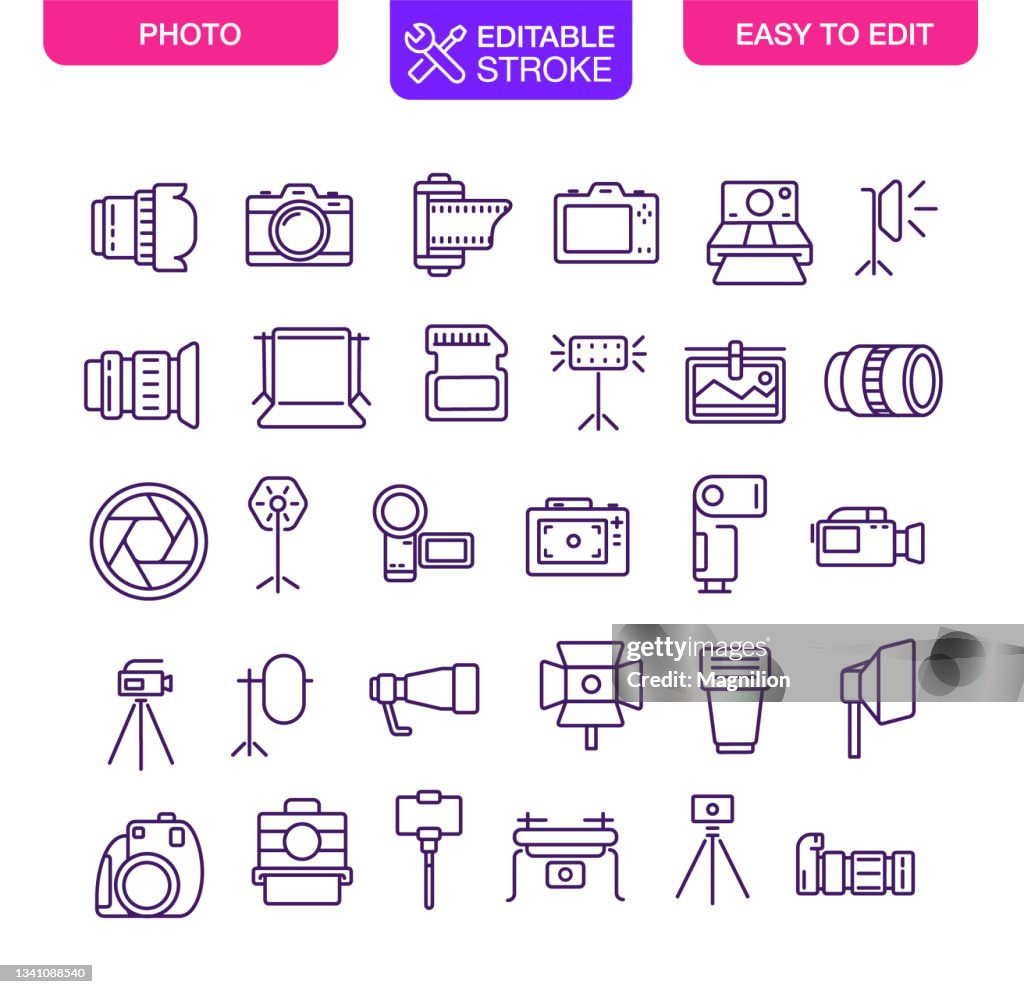 Photography Icons Set Editable Stroke