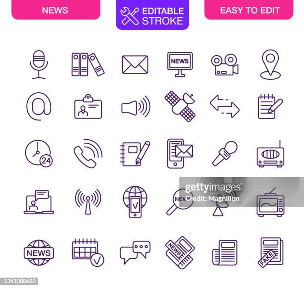 news icons set editable stroke - press conference icon stock illustrations