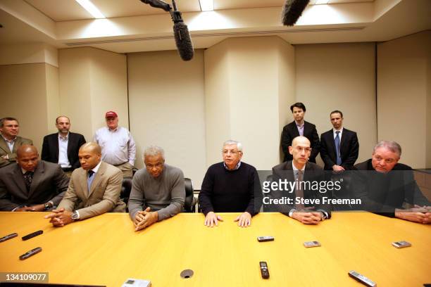 Maurice Evans, Derek Fisher, NBA Player's Association Executive Director Billy Hunter, NBA Commissioner David Stern, Deputy Commissioner Adam Silver...