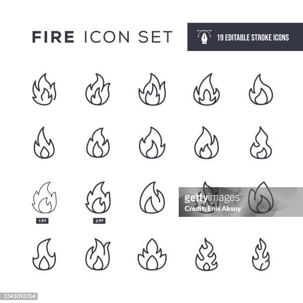 illustrations, cliparts, dessins animés et icônes de icônes de ligne de contour modifiables à la flamme - brûler
