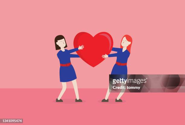 two people fight for the heart - wamt stock illustrations